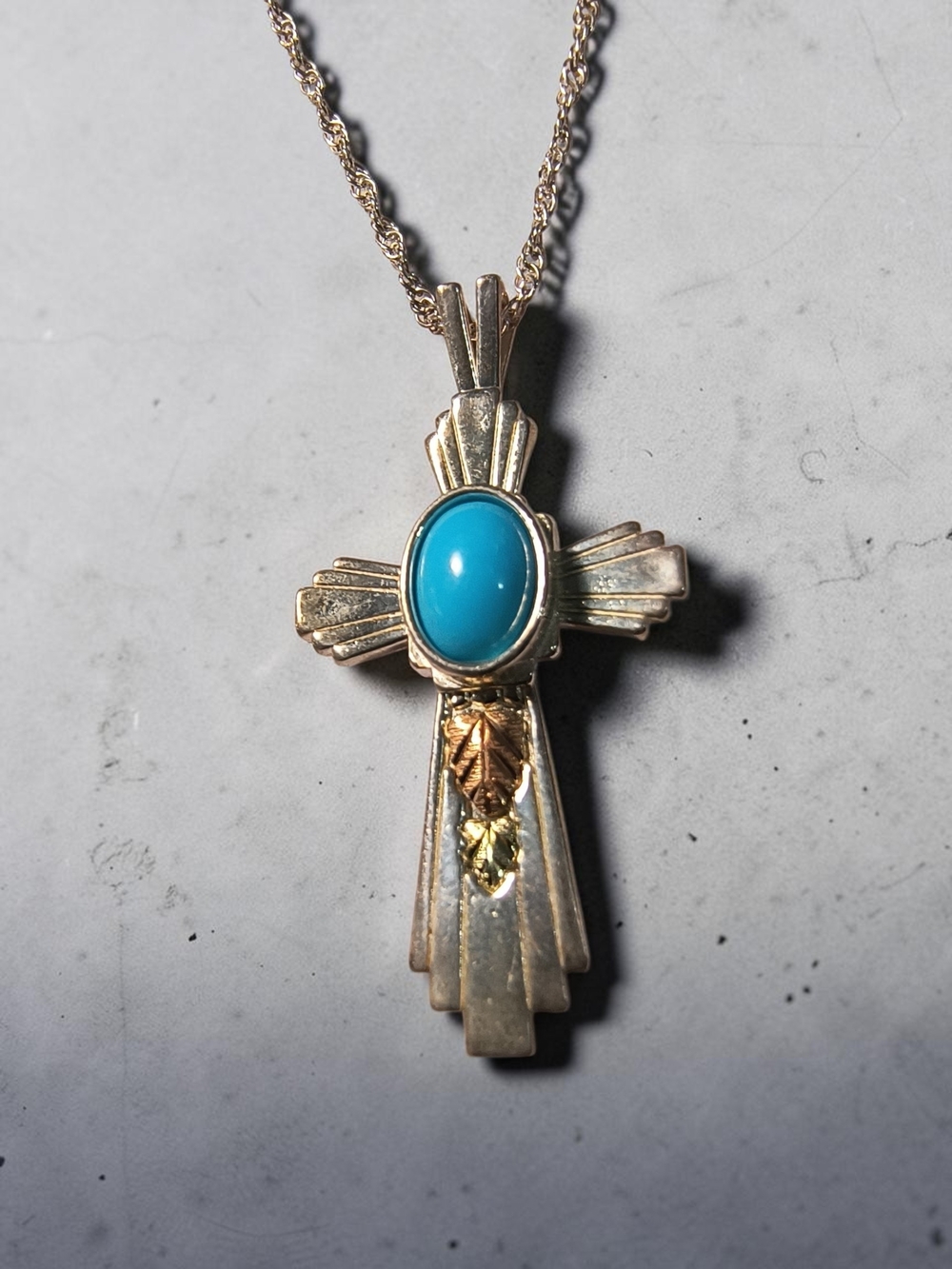Vintage Coleman Black Hills Sterling Silver Turquoise Cross Pendant Necklace